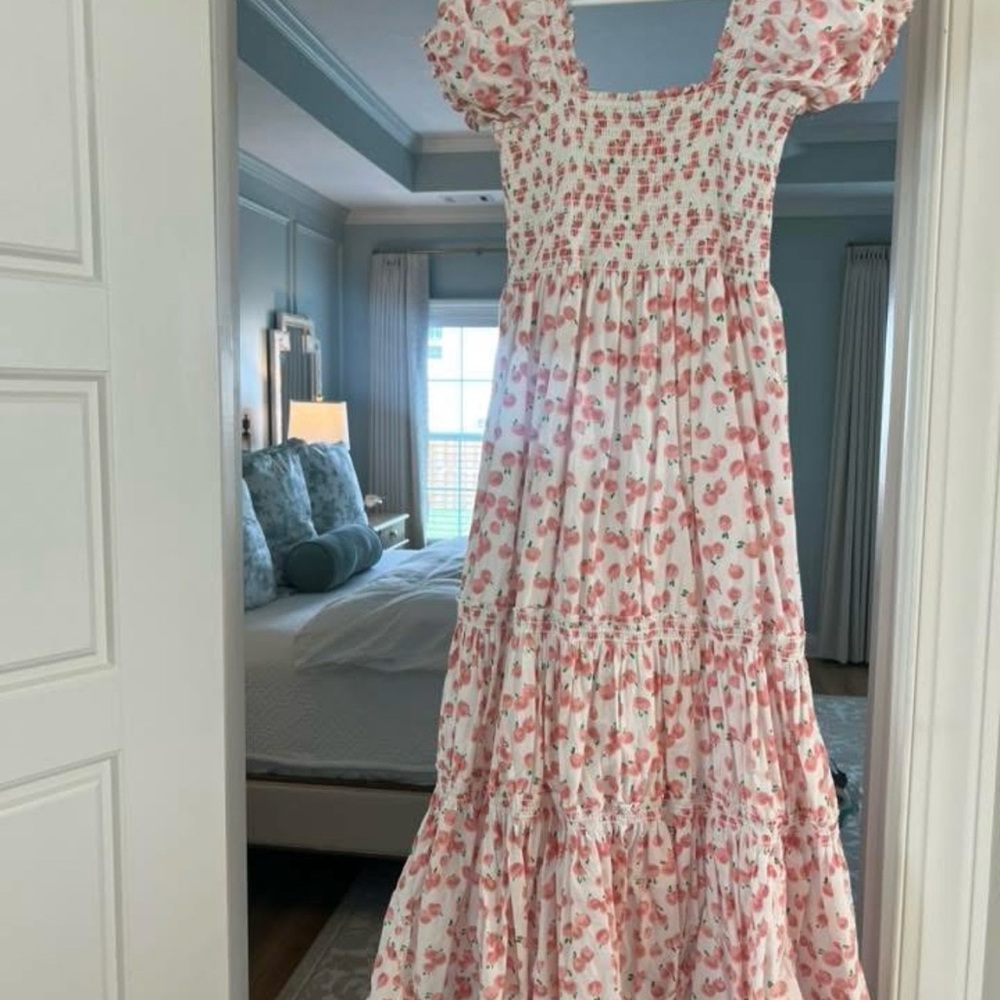 Peach Print Pink Midi Dress